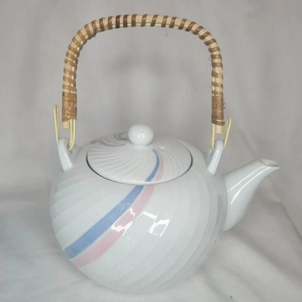 Vintage Pastel Rainbow Porcelain Tea Set - 4 Cups 1 Teapot 70s-80s Made In Japan